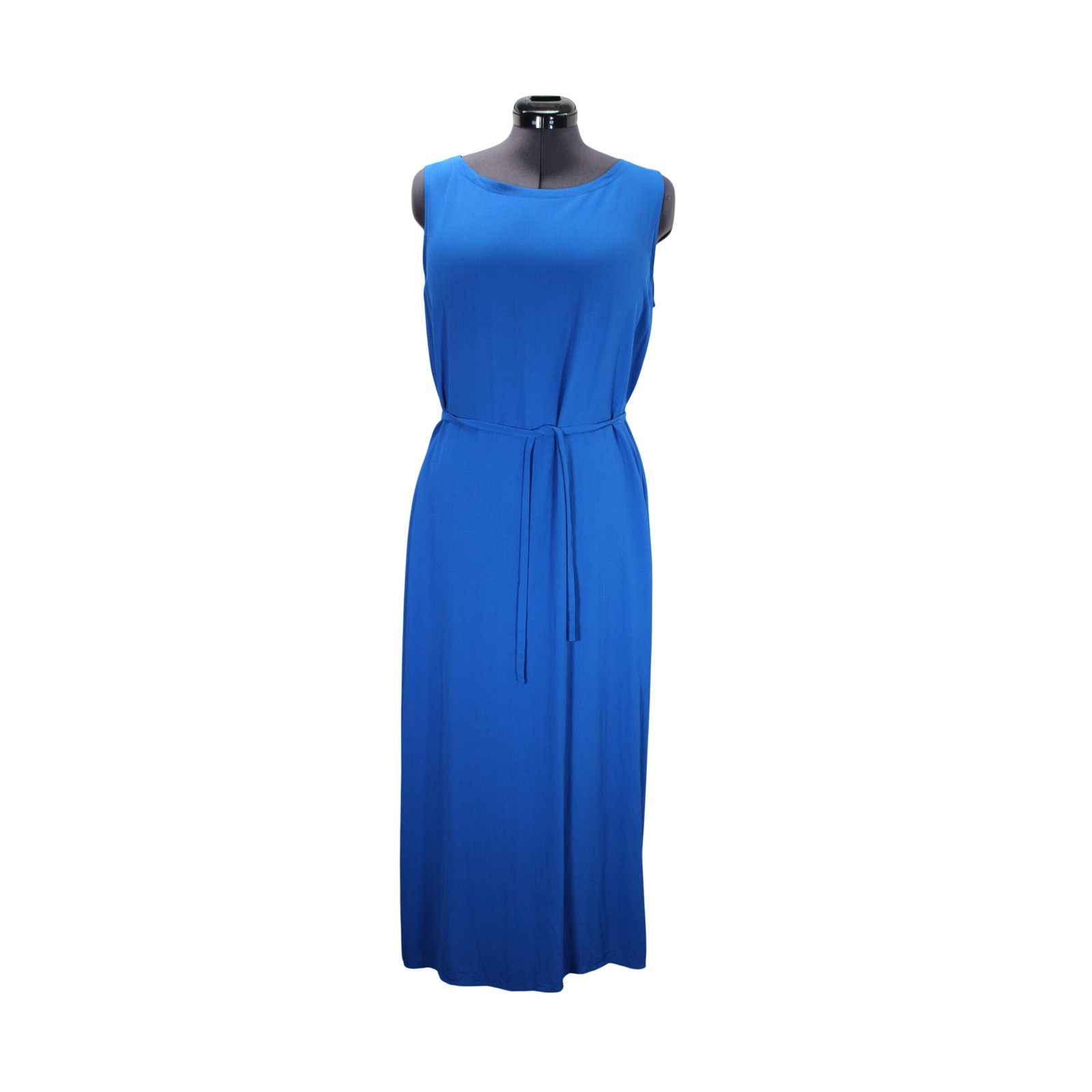 Eileen Fisher Silk Crepe Boat Neck Sleeveless Tea Length Dress Women's Medium